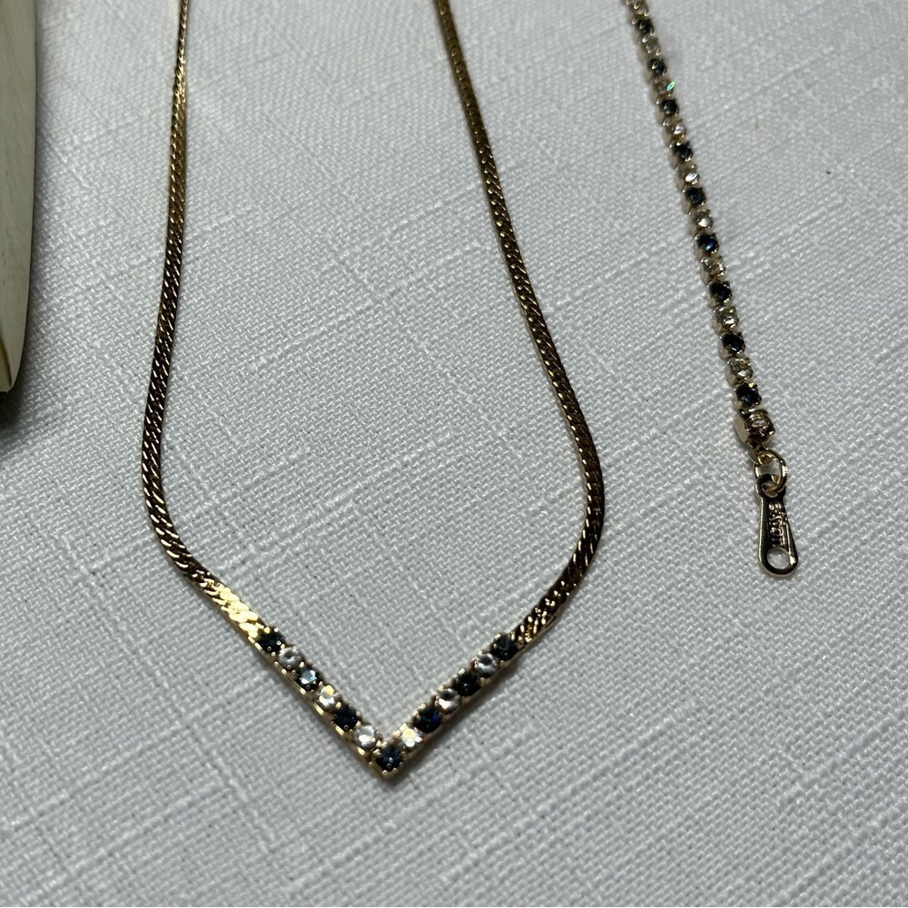 New Avon GALAXY OF COLOR Gold-tone V-Necklace & Tennis Bracelet